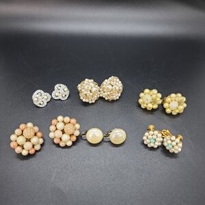 Clip Earrings. Vintage Faux pearl and other beads.